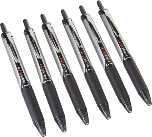 Pilot, Precise V5 RT Refillable & Retractable Rolling Ball Pens, Extra Fine Point 0.5 mm, Black, Pack of 6